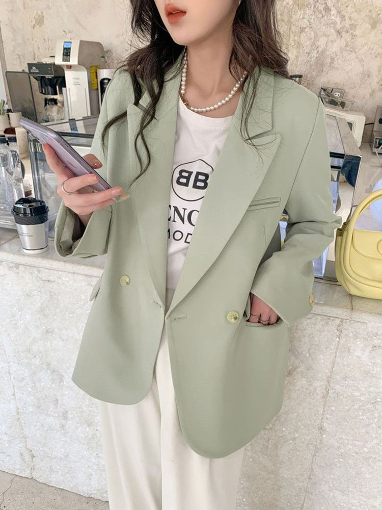 綠色小西裝外套女氣質百搭2023春秋新款小個子上衣休閒咖色西服潮