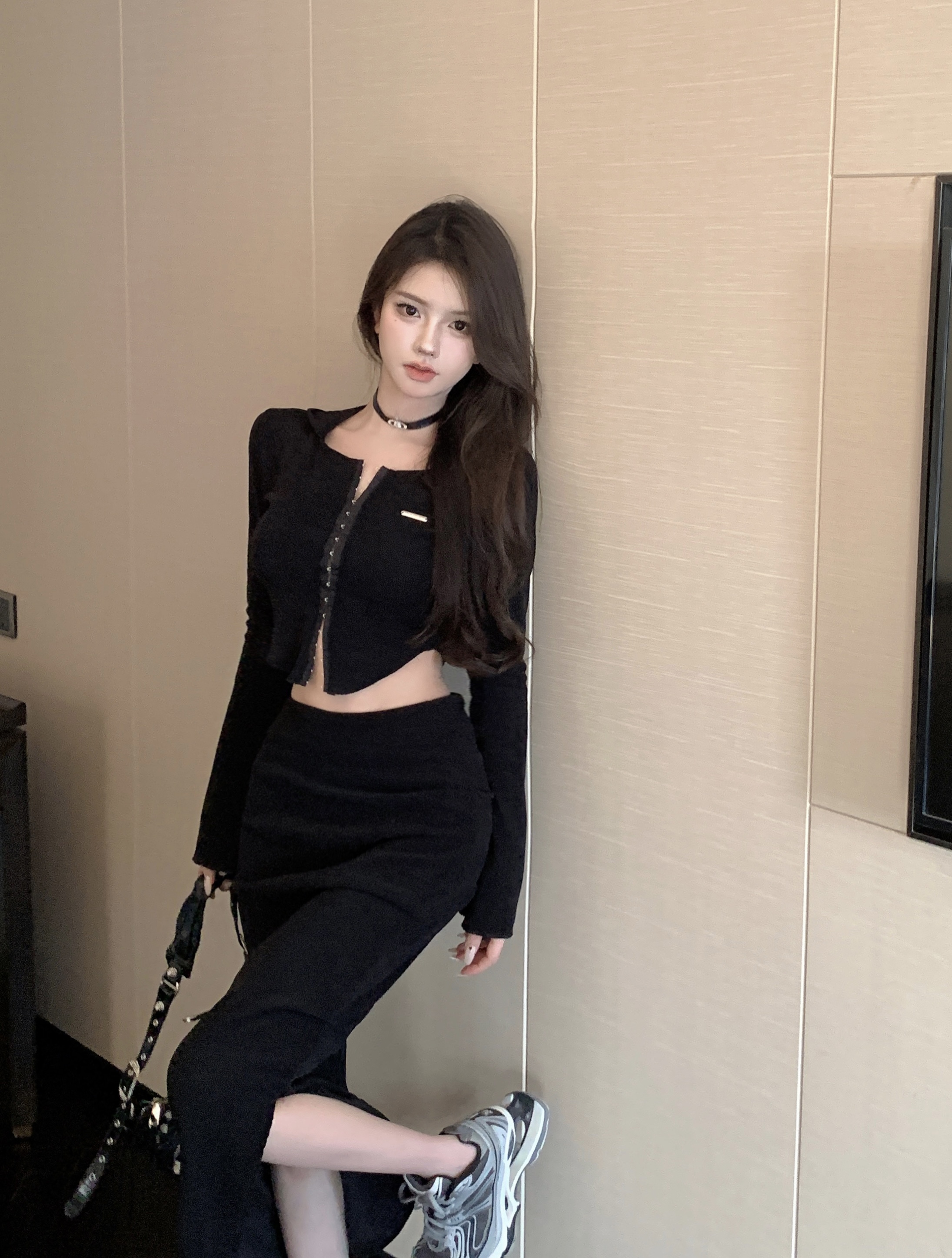 實拍 連帽上衣高腰半身裙辣妹套裝女秋裝搭配一整套