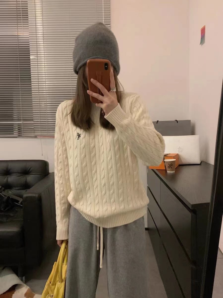 復古學院風麻花毛衣女秋冬新款韓系寬鬆顯瘦慵懶百搭圓領套頭上衣