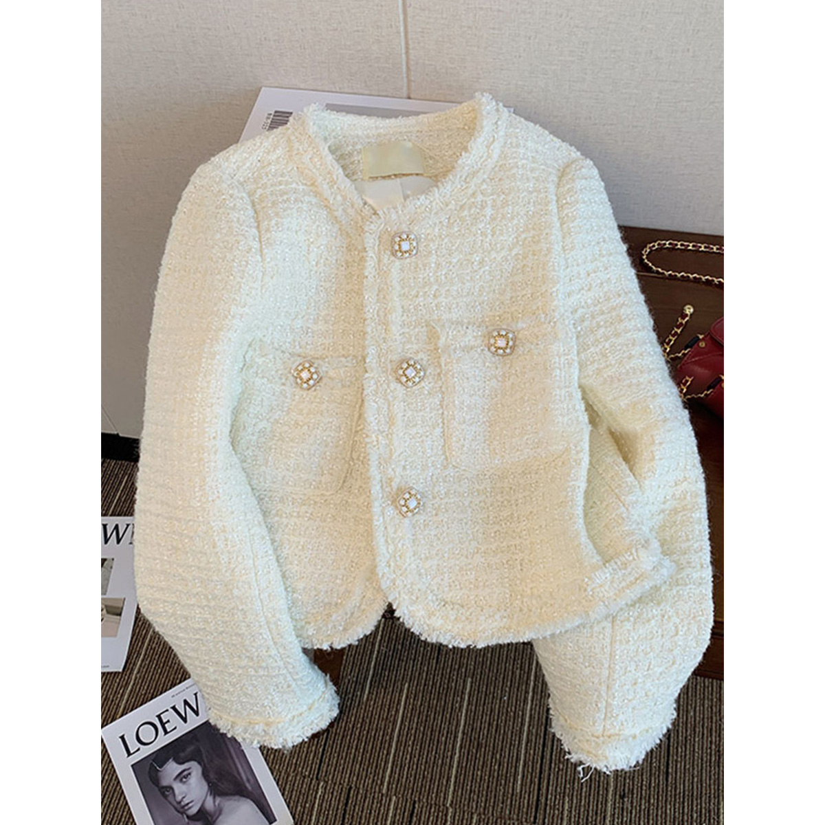 Quality Inspection Officer Picture 2023 Autumn and Winter New Style Unique Socialite High-end Small Fragrance Style Solid Color Top Short Jacket for Women