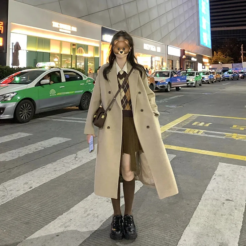 2023秋冬季新款杏色毛呢外套女赫本風呢子大衣小個子韓系冬天加厚
