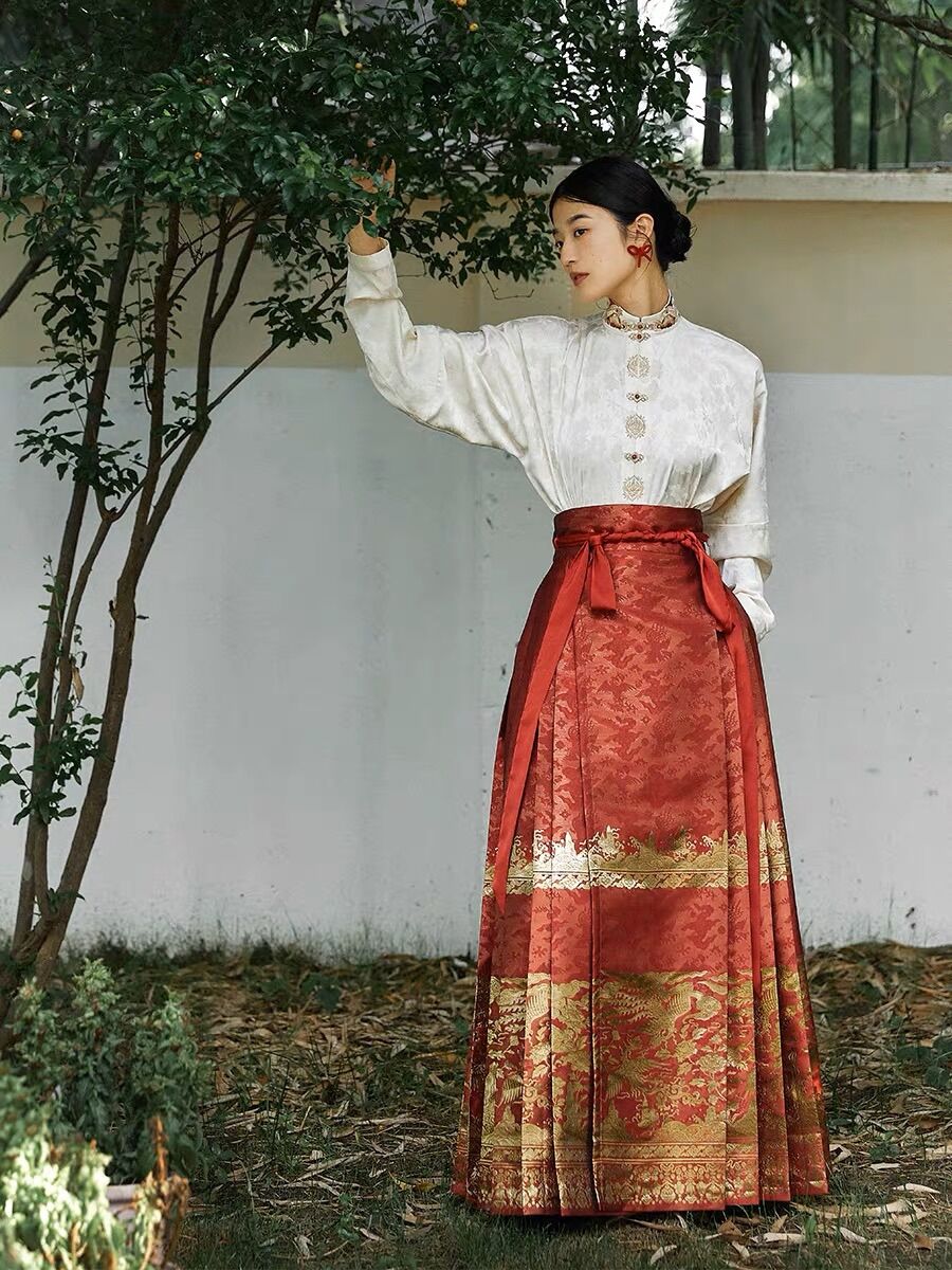 Yunjin Luanfeng vertical collar cardigan heavy industry shirt one piece horse face skirt Hanfu women's toasting dress wedding dress