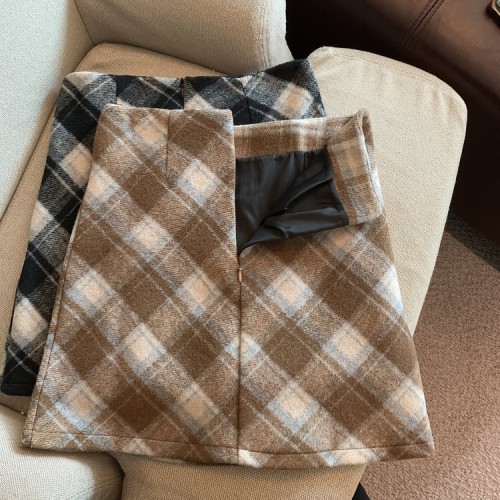 Photographed Autumn/Winter Retro Woolen Plaid A-line Bodycon Dress