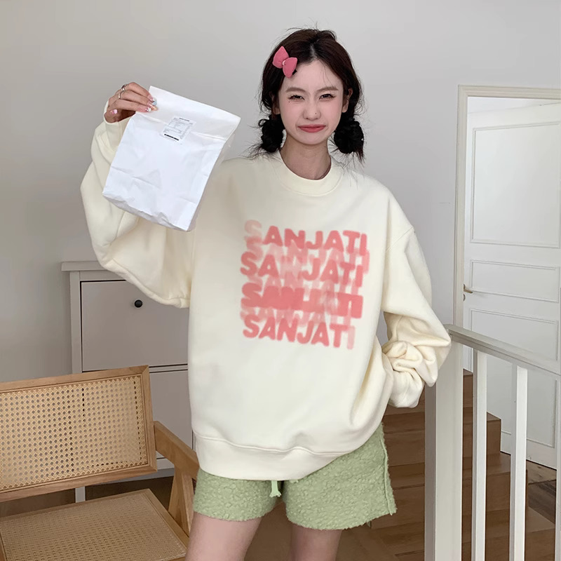 韓國新款華棉複合薄款310克/加絨410克 秋冬裝衛衣女印花寬鬆大碼