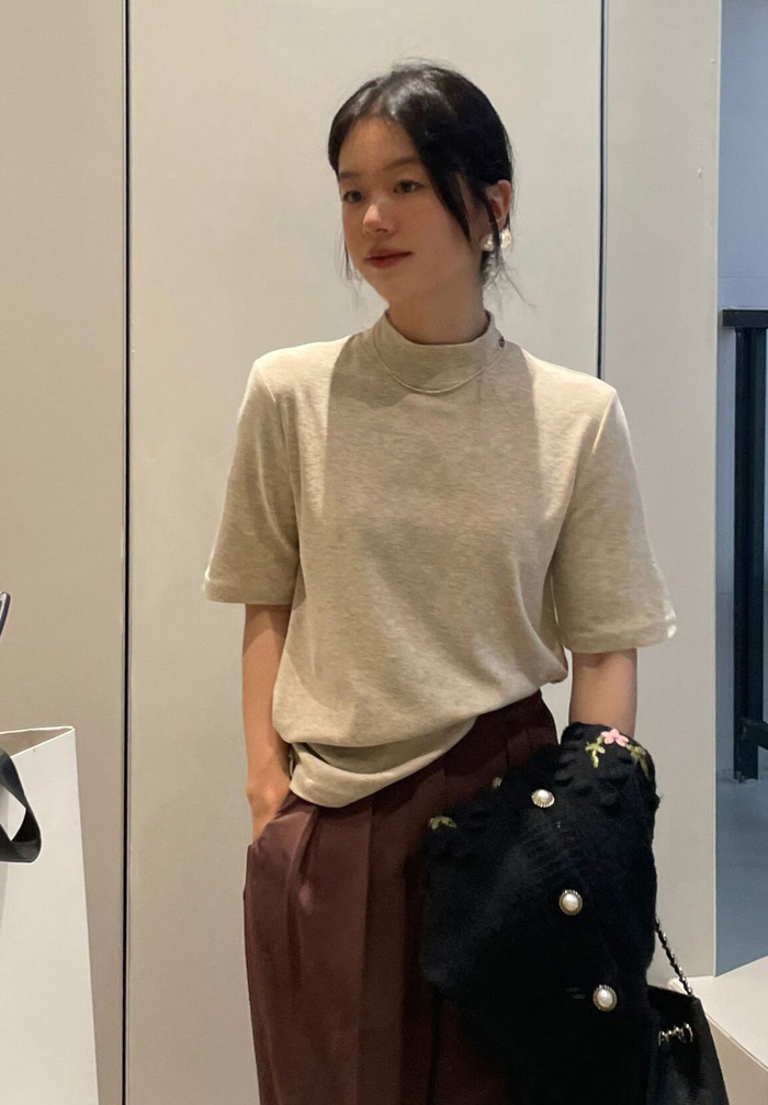 實拍法式半高領打底衫綿羊絨基礎加厚磨毛打底內搭T恤