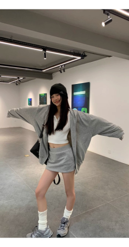 Women's Hooded Sweatshirt Autumn/Winter  New Loose Korean Style Grey Outerwear Cardigan with Fleece Versatile American Retro