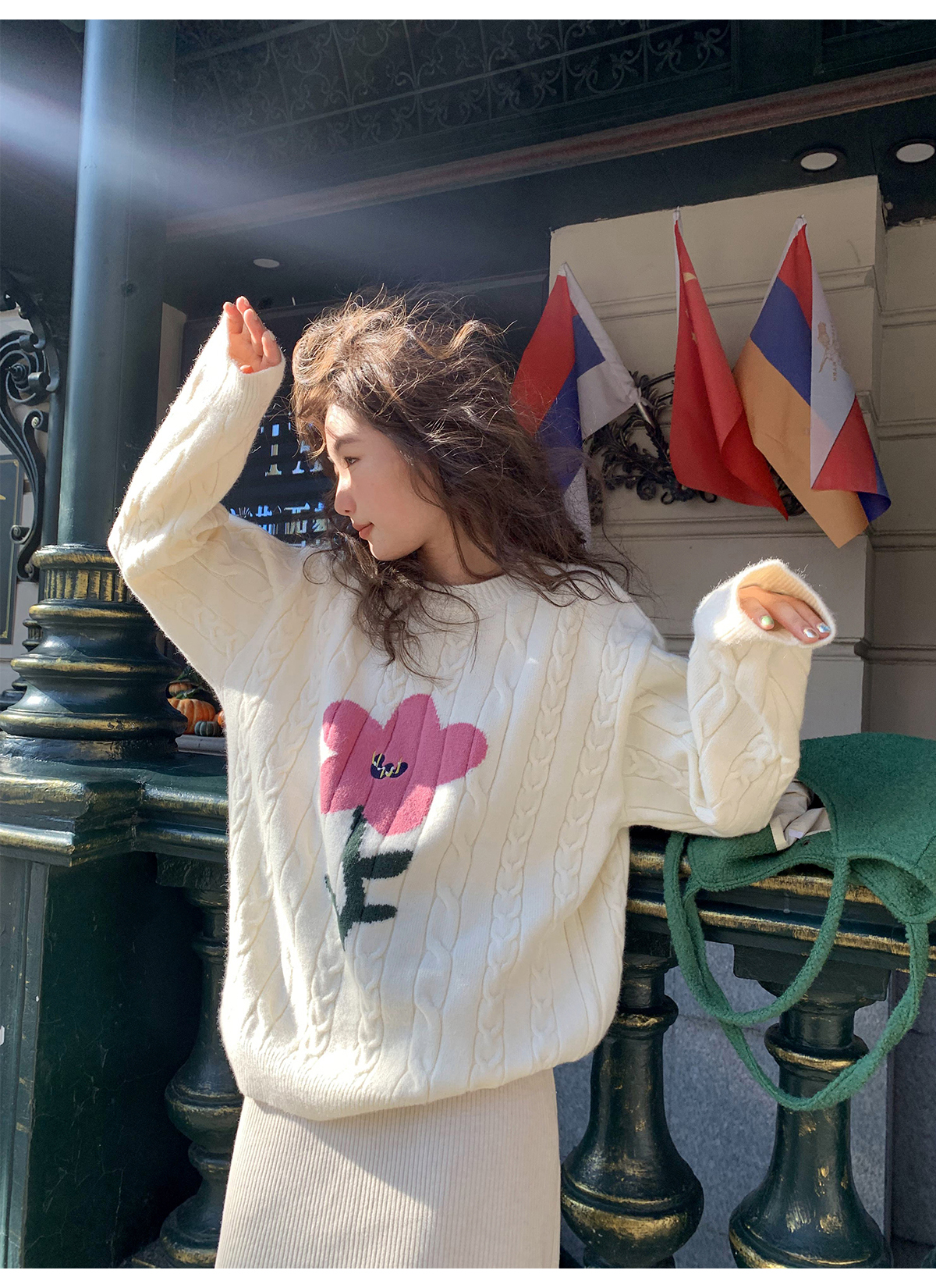 Hello Canon Flower Jacquard Knitted Sweater Women's 2023 Autumn and Winter New Niche Design Long Sleeve Top