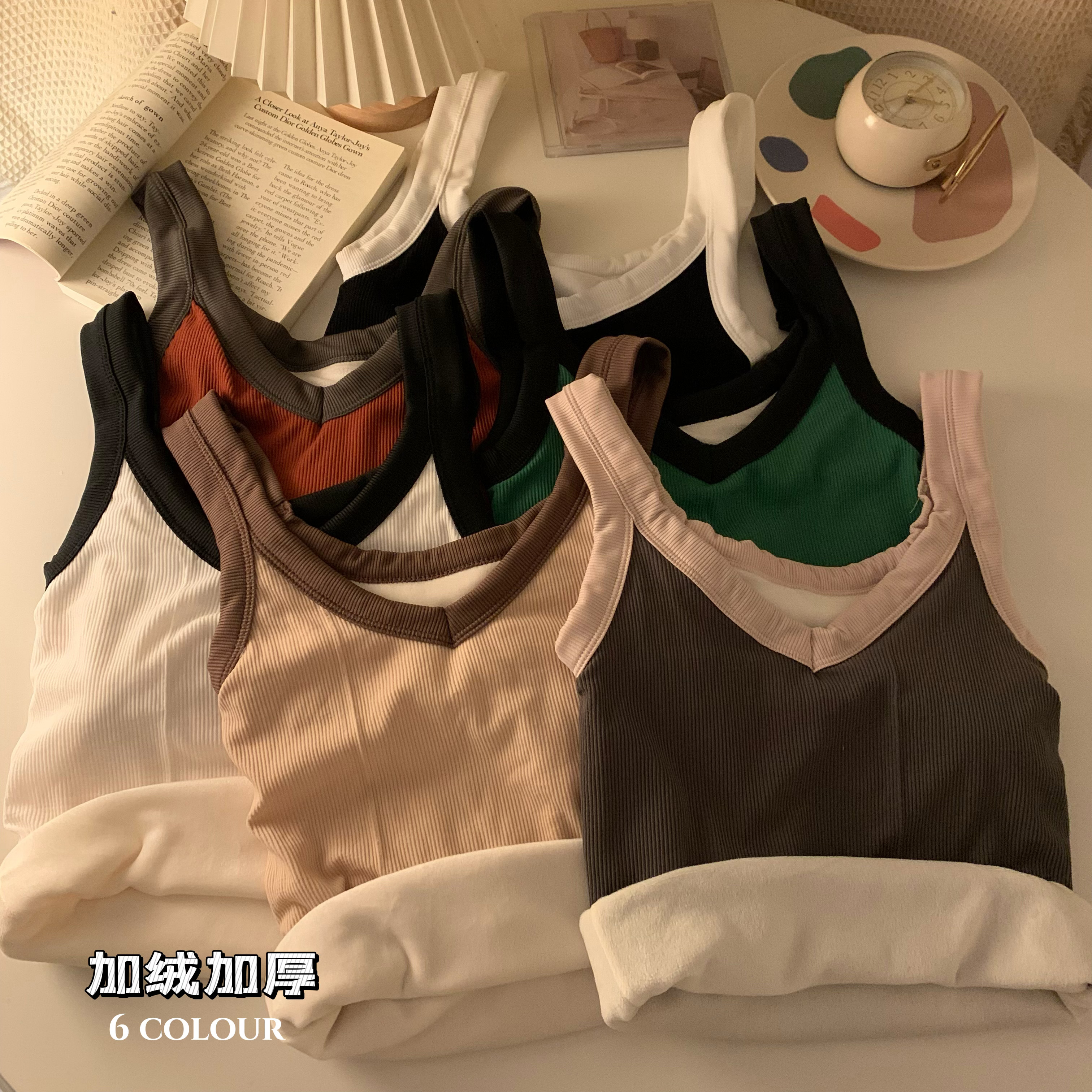 實拍 秋冬韓版內搭吊帶背心女加絨加厚保暖打底衫無袖上衣