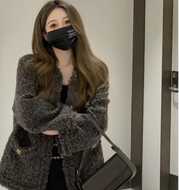 秋冬季新款小香風灰外套女高級感寬鬆百搭休閒炸街上衣M-4XL200斤