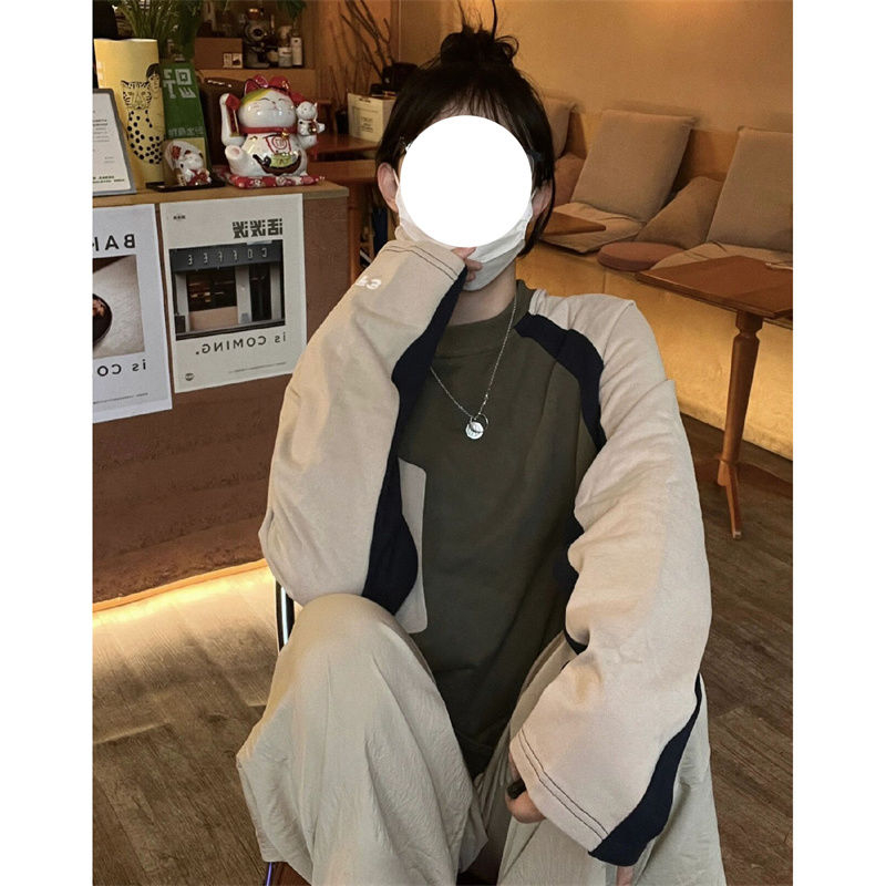 200克純棉包肩領圖對色 印花 撞色圓領春秋長袖t恤打底衫