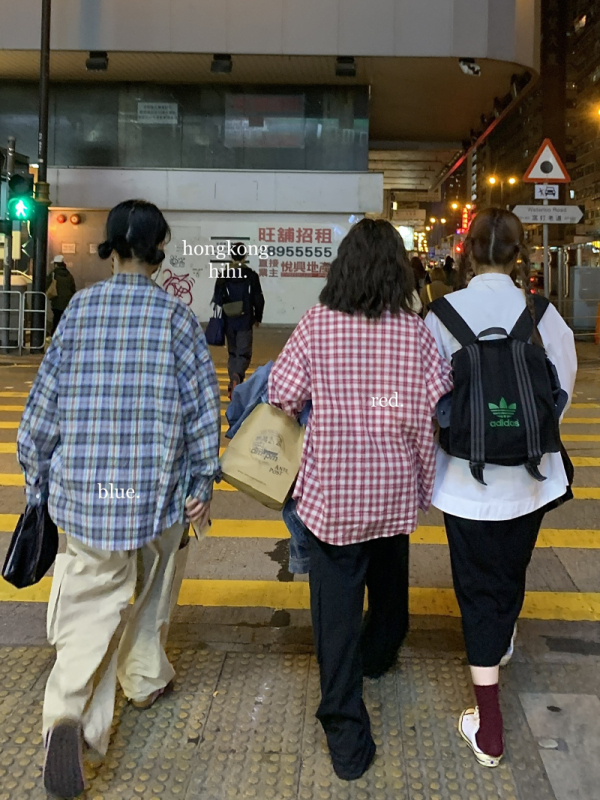 鹵鹵lulu復古格子長袖寬鬆襯衫上衣女夏季休閒百搭氣質純棉襯衣
