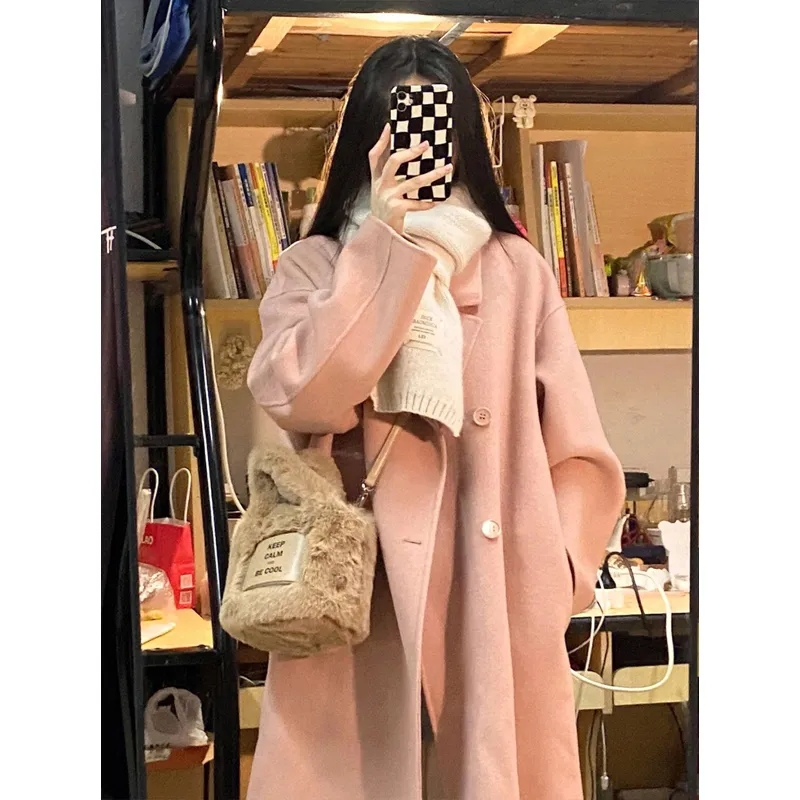 毛呢外套女2023秋冬新款高級感韓系小個子赫本風加厚呢子大衣