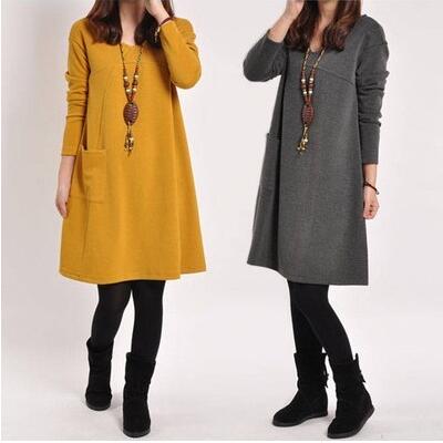 Autumn and winter plus fat plus fat MM plus size women's spring and autumn loose long-sleeved dress