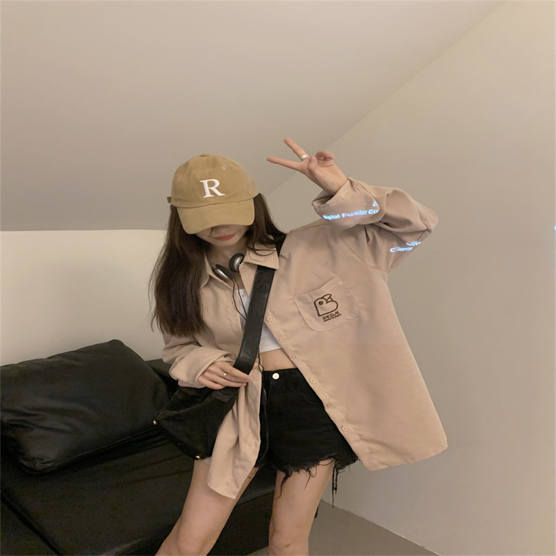 早秋燈芯絨襯衣磨毛上衣女2023年新款寬鬆慵懶風長袖襯衫法式外套