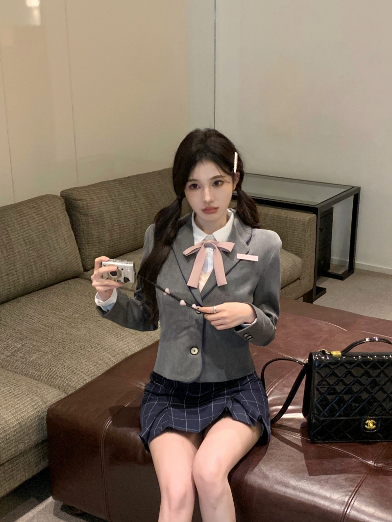 Real shot Gangnam Road college style suit jk uniform suit female small suit sweet skirt