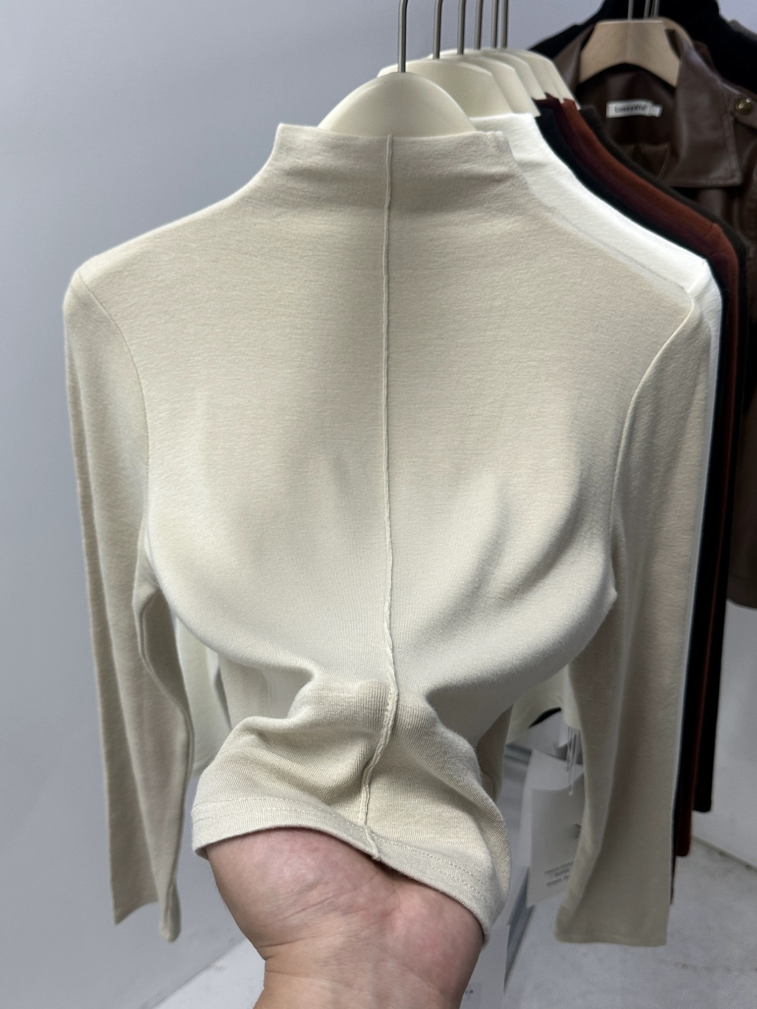 Apricot half turtleneck bottoming shirt for women 2023 autumn new soft and waxy cashmere cotton long-sleeved T-shirt with stylish inner top