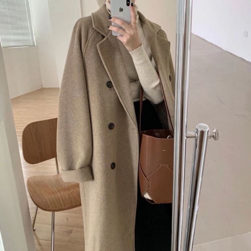 Woolen coat women's mid-length autumn and winter new Hepburn style temperament loose thickened woolen coat for small people