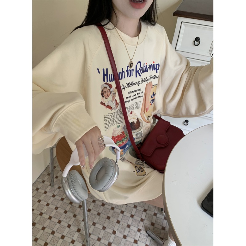 韓版休閒華棉複合薄款310克/加絨410克 秋冬裝衛衣女印花寬鬆大碼