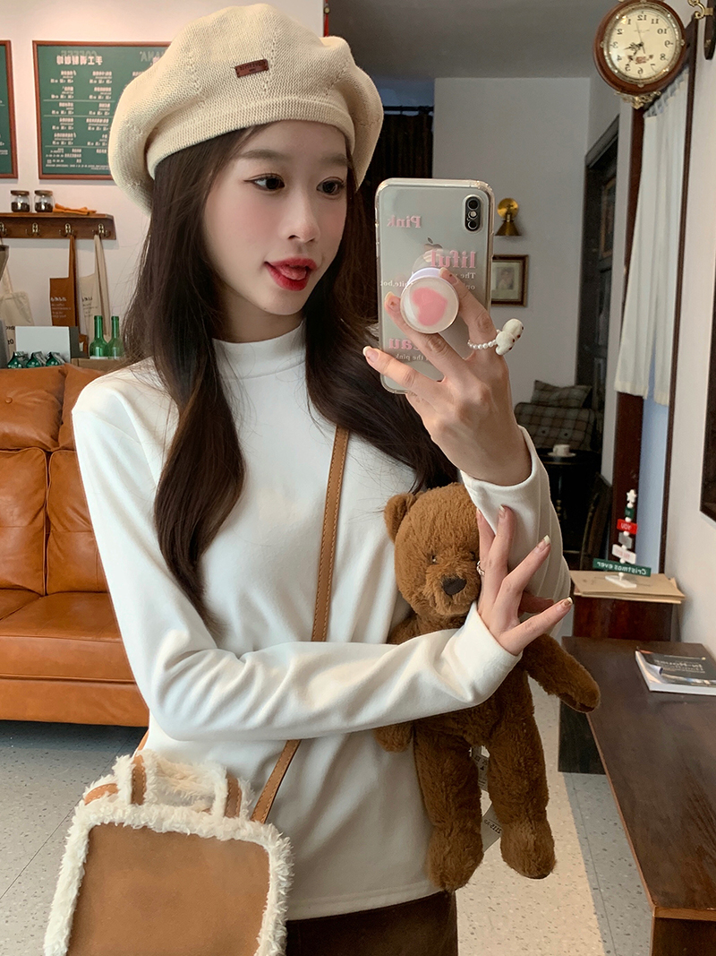 Actual shot ~ pure desire style simple long-sleeved T-shirt autumn slim slim bottoming shirt versatile half turtleneck top