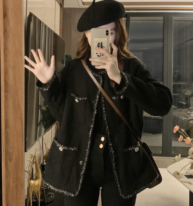 實拍秋冬裝大碼女裝韓版編織粗花呢休閒顯瘦外套上衣M-4XL200斤