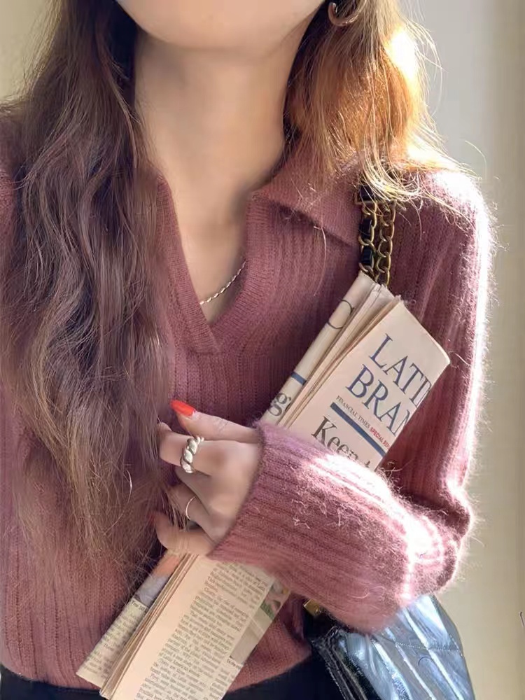 法式POLO針織衫女秋冬季高級感別致設計感小眾打底毛衣內搭上衣