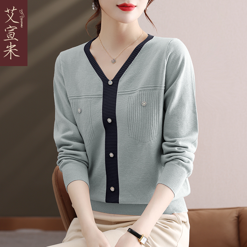 媽媽秋裝時尚減齡上衣中年女士洋氣薄款針織衫中老年春秋打底小衫