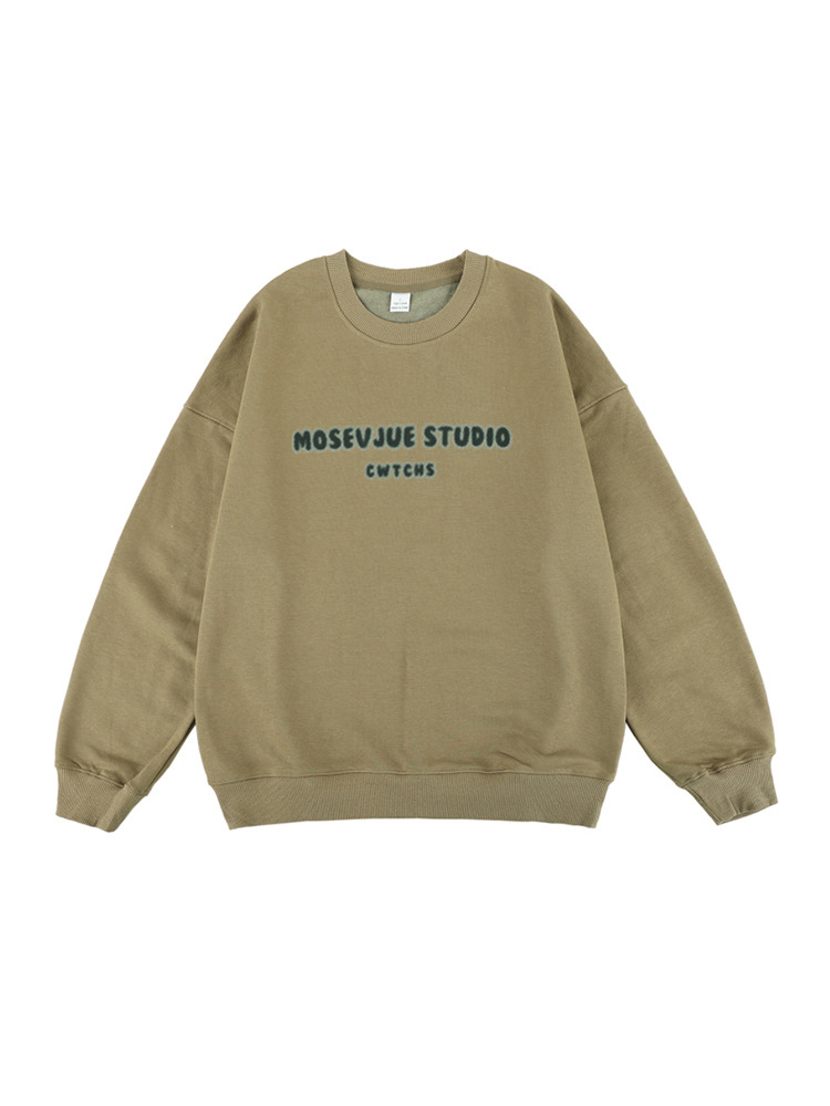Autumn New Retro Hong Kong Style Letter Black Round Neck Sweater Women's Spring and Autumn Thin Casual BF Hoodless Top