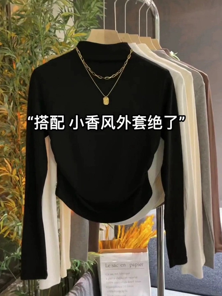 半高領打底衫女莫代爾黑色內搭修身長袖早秋冬上衣女