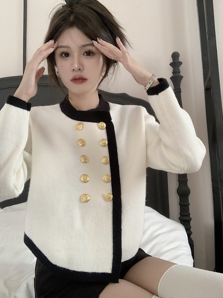 小香風不規則針織開衫外套女秋冬新款法式設計感短款長袖毛衣上衣