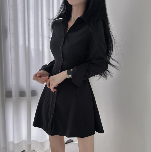 Chic Autumn Long-Sleeve Belated Waist Slimming Shirt-Style Dress