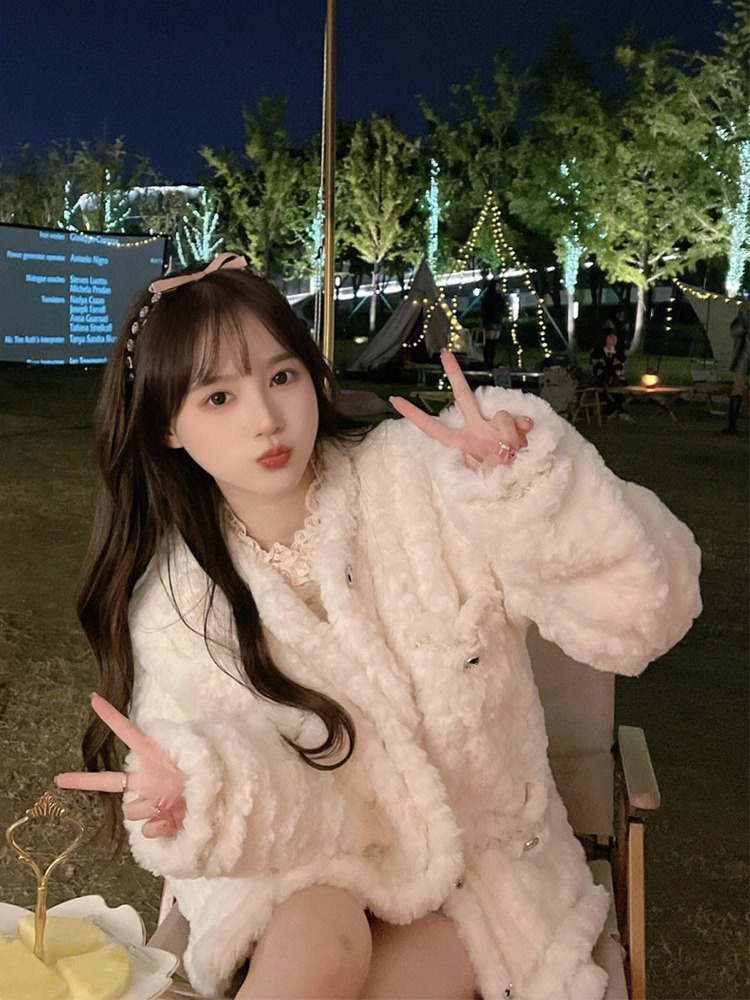 chic小香風羊羔毛絨絨外套女春秋冬季高級感氣質名媛加厚夾棉上衣