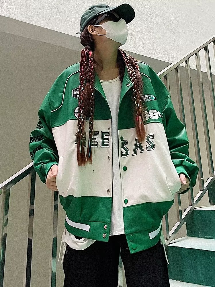 美式復古撞色刺繡pu皮機車夾克男女秋冬新款街頭棒球服皮衣外套潮