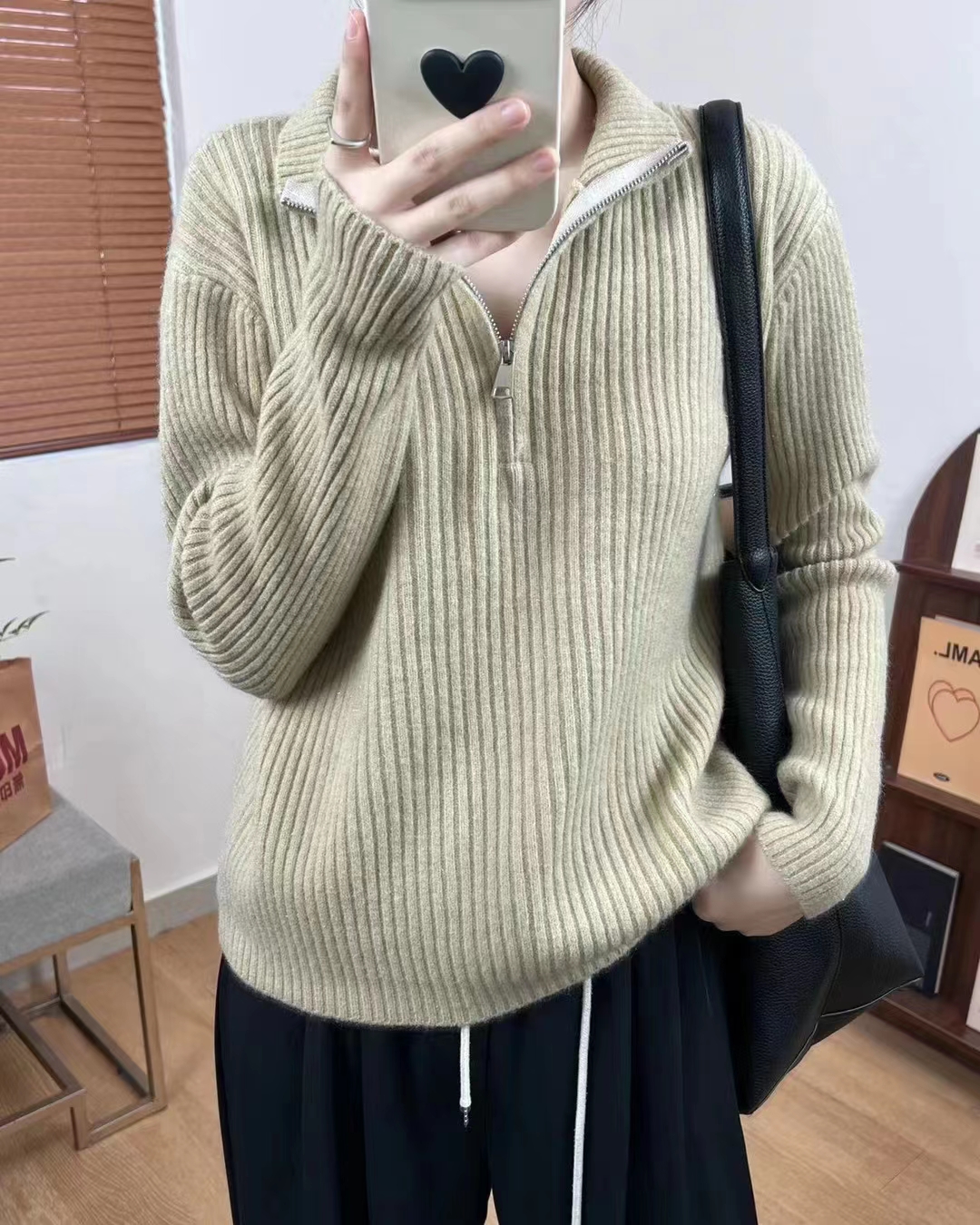 針織上衣長袖拉鏈秋冬款加厚