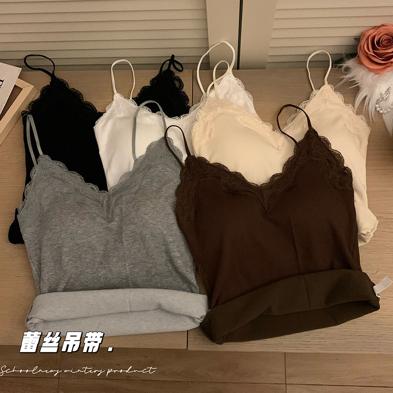 實拍 好品質純欲吊帶背心女蕾絲V領修身顯瘦內搭外穿打底上衣