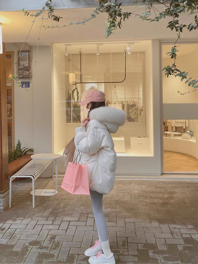 Net picture women's 2023 new winter Korean style medium-length down cotton coat large fur collar bread coat thickened hooded coat