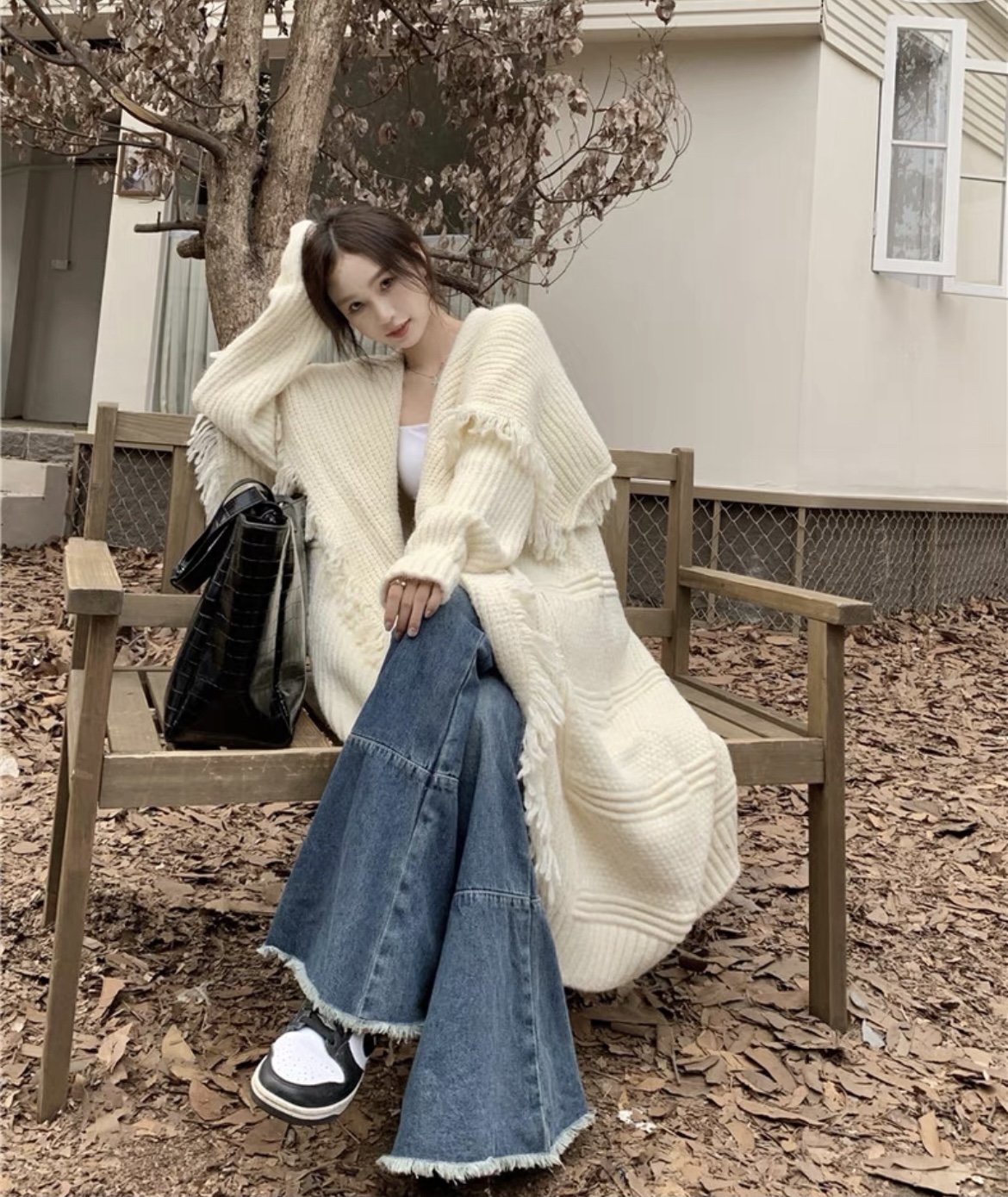 新款小眾設計毛衣針織開衫顯瘦氣質長款流蘇外套女