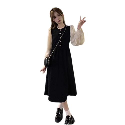 Original Quality English Trousers Fabric Chiffon Lining Zipper French Style Chanel Style Long Sleeve Black Dress for Women