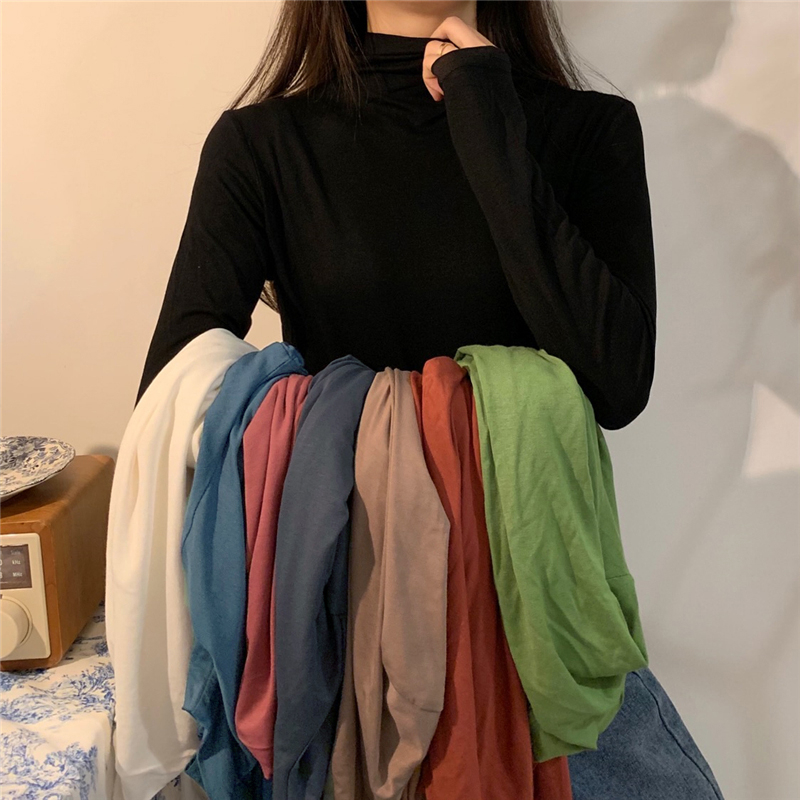 秋冬季半高領德絨女上衣雙面磨毛