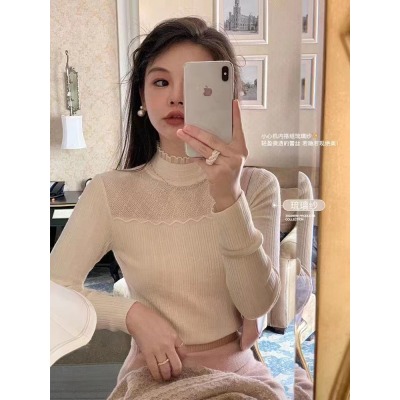 花栗鼠小姐 小心機內搭組 蕾絲針織打底衫女冬高級感獨特别致上衣