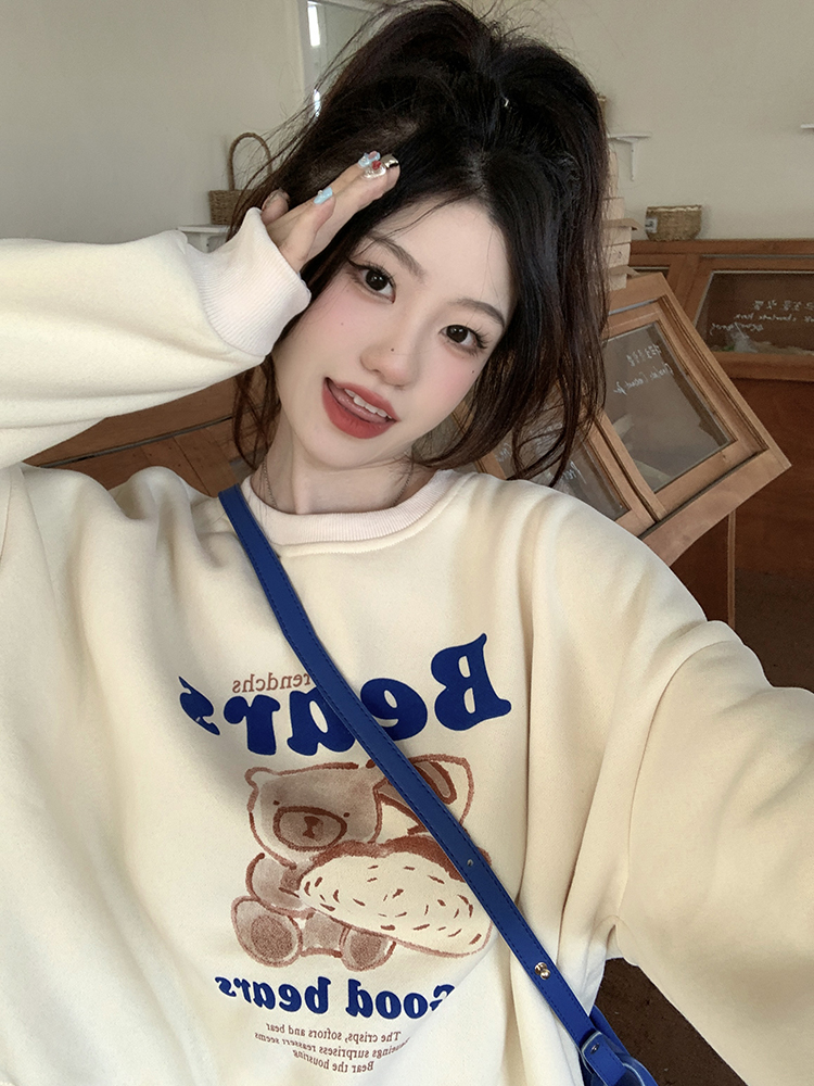 本店原創~實拍~韓版印花小個子加絨短款衛衣女