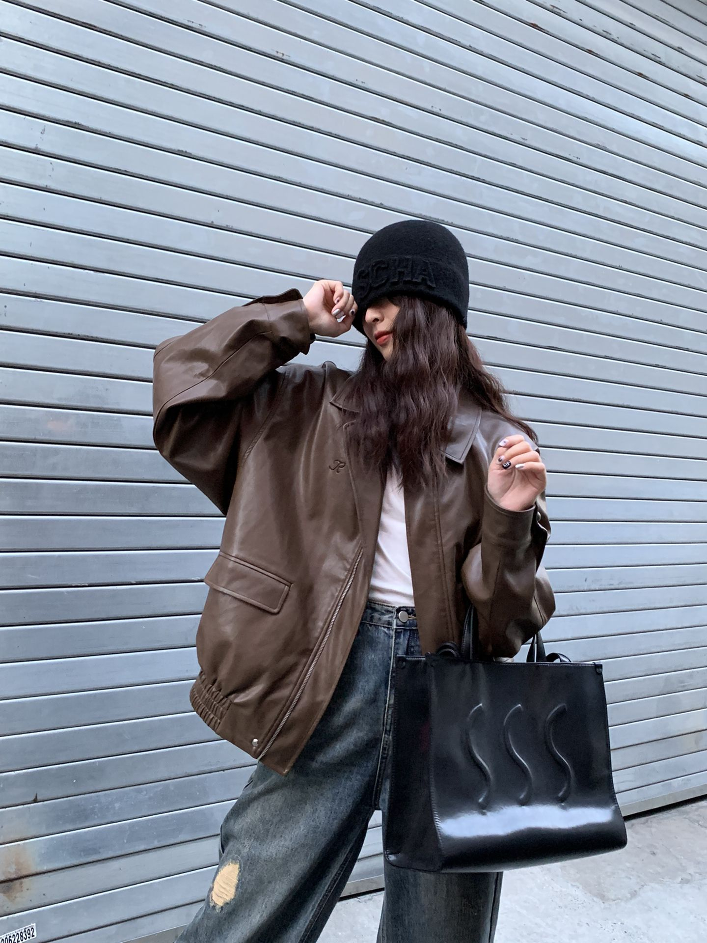 Original quality American retro hiphop high street pu leather jacket for women autumn and winter 2023 new long-sleeved motorcycle jacket