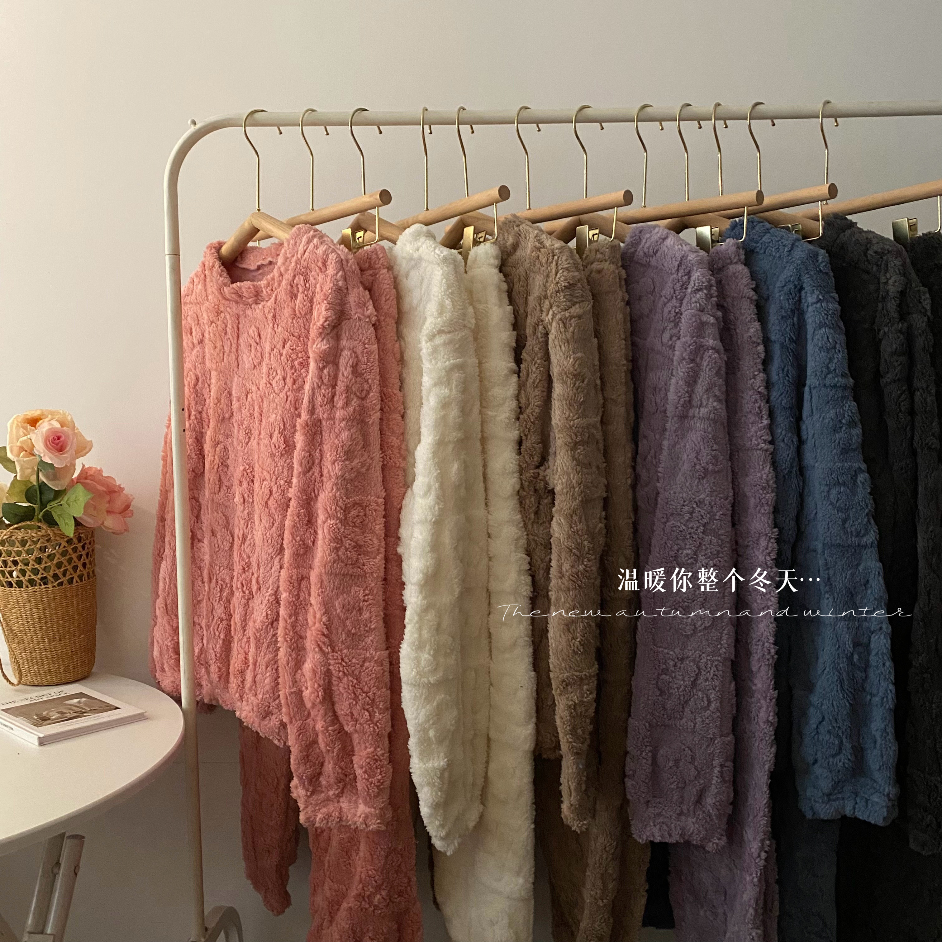 實拍~秋冬外穿寬鬆慵懶風珊瑚絨加絨加厚家居服睡衣女兩件套
