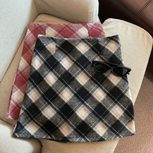 Photographed Autumn/Winter Retro Woolen Plaid A-line Bodycon Dress