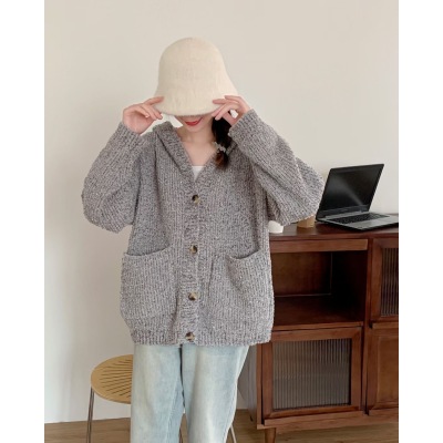 慵懶風亮片連帽軟糯外套女秋冬小眾寬鬆長袖針織開衫外搭上衣毛衣