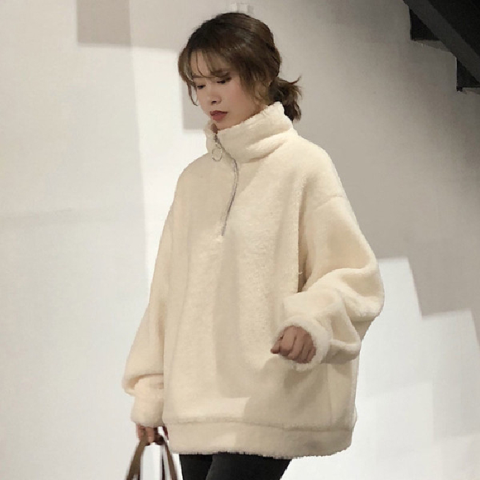 Winter Korean style loose and lazy style lamb wool coat trendy imitation lamb wool ins versatile pullover sweatshirt for women