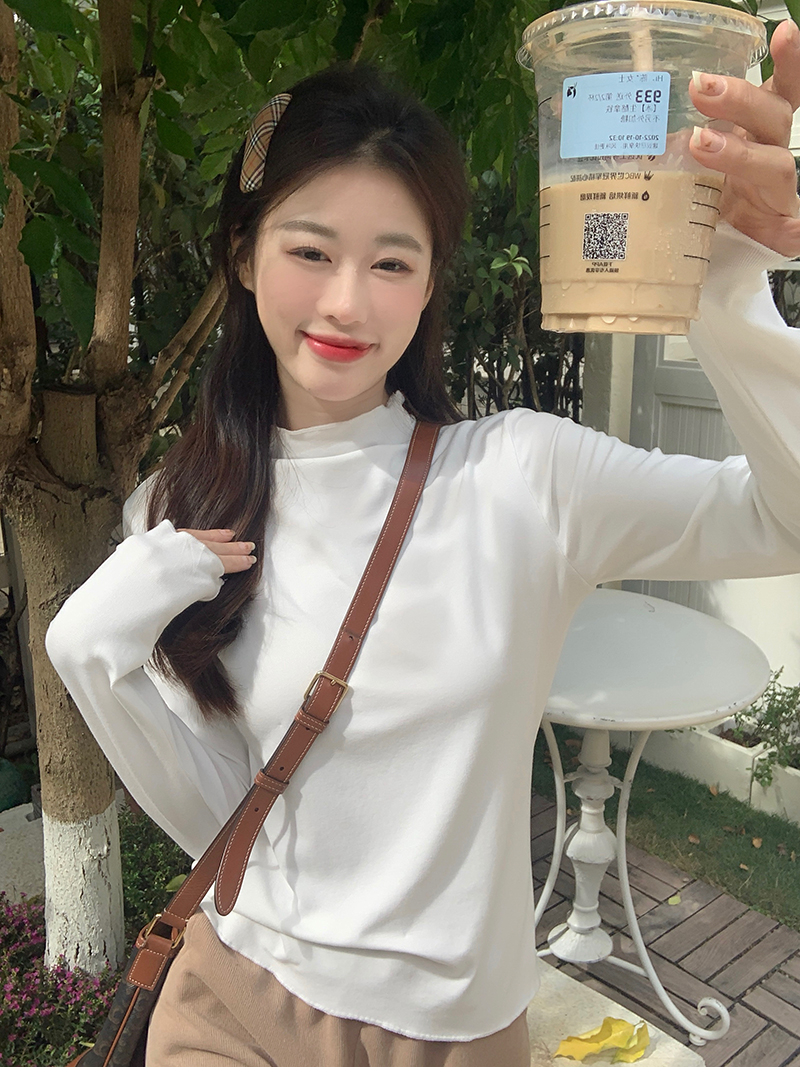Real shot ~ Wave edge half turtleneck versatile long-sleeved T-shirt inner top