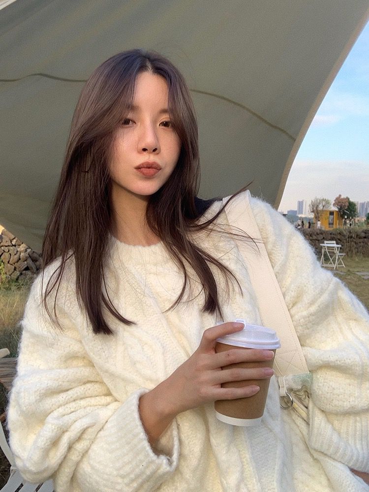 圓領純色加厚毛衣女新款秋冬寬鬆外穿慵懶風麻花針織套頭上衣