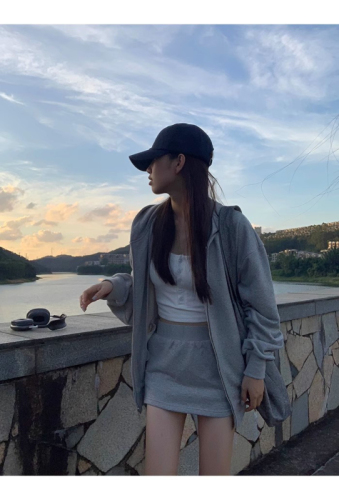 Women's Hooded Sweatshirt Autumn/Winter  New Loose Korean Style Grey Outerwear Cardigan with Fleece Versatile American Retro