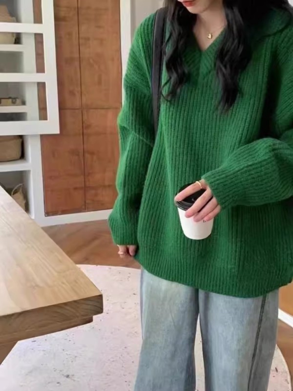 奶fufu白色V領毛衣女秋冬新款甜美溫柔風高級感超好看針織上衣