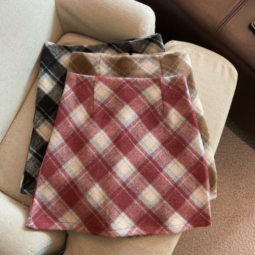 Photographed Autumn/Winter Retro Woolen Plaid A-line Bodycon Dress